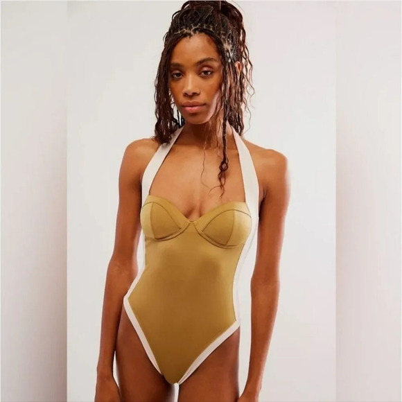 We Are Hah x Free People Pull It Through One Piece Bodysuit Swimsuit in Shroom - Picture 2 of 11